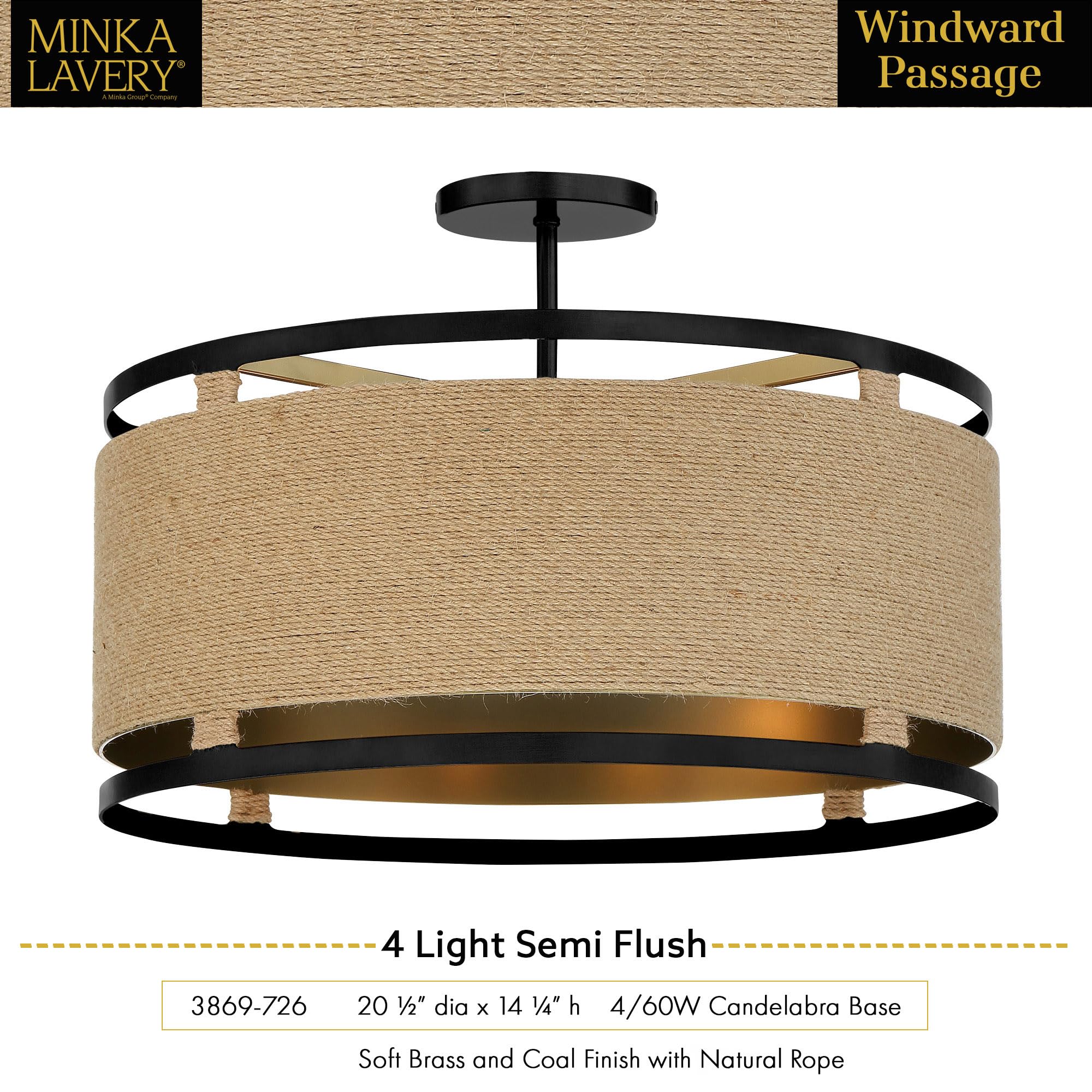 ウラシク　『Rabi』 Minka Lavery 3869-726 Windward Passage Semi-Flush, 4-Light, 240
